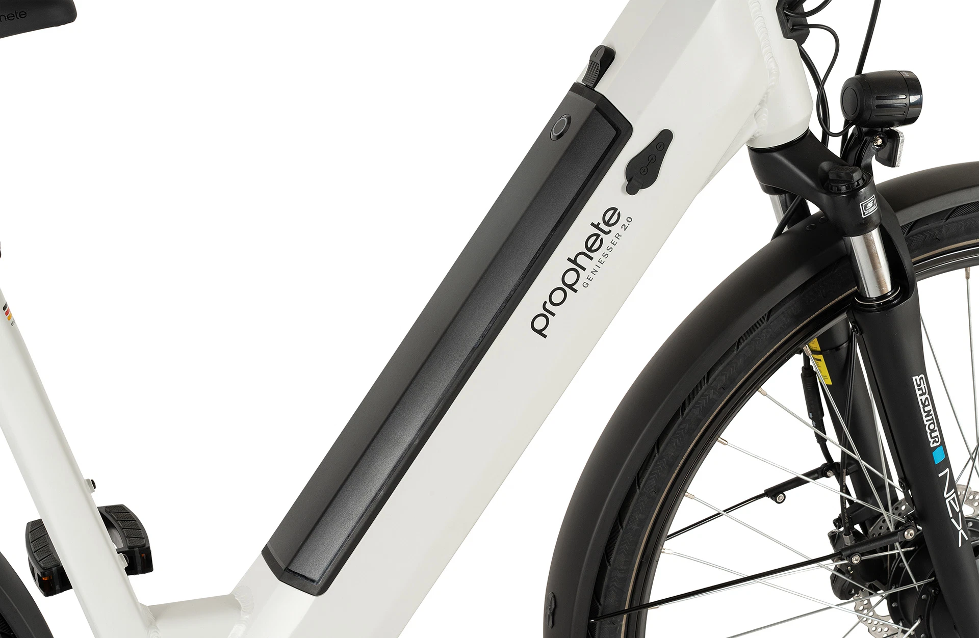 Geniesser 2.0 kreide City E-Bike - Detailansicht Akku auf weißem Grund
