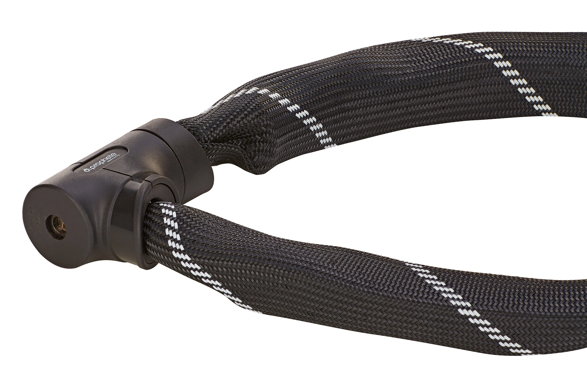 Kettenschloss schwarz geschlossen - Detailansicht auf weißem Grund