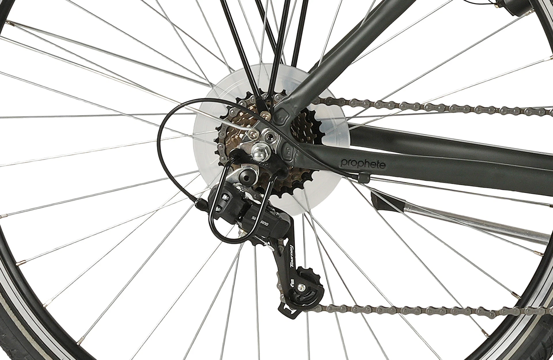 Entdecker 100 Trekking Bike Diamantrahmen - Detailansicht Schaltung auf weißem Grund