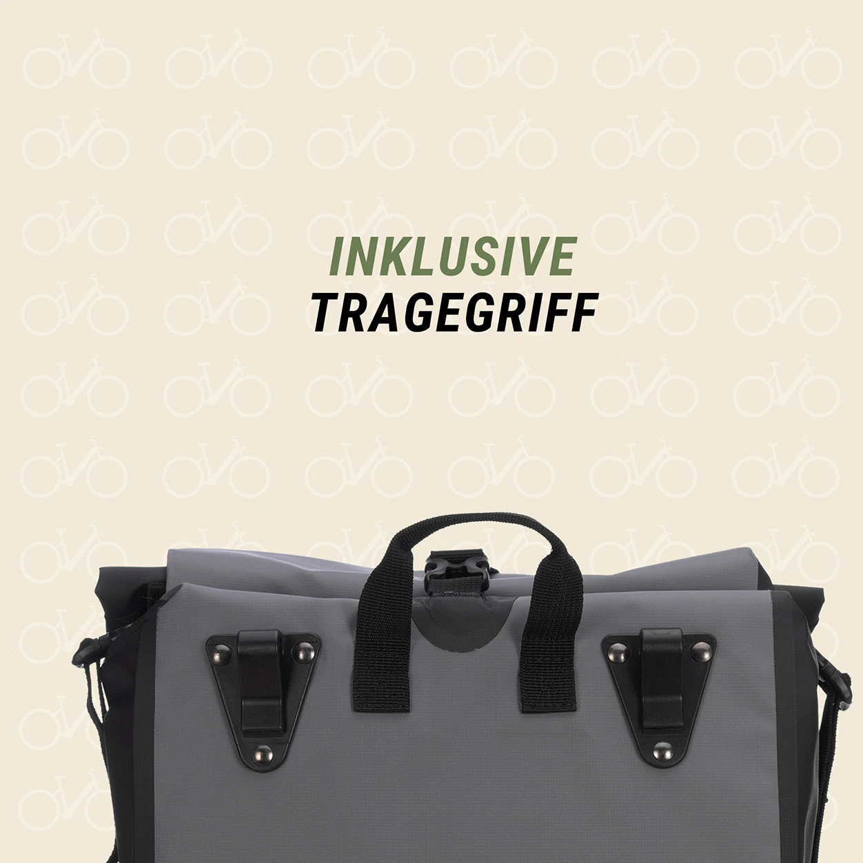 Fahrradtasche grau inklusive Tragegriff - Ansicht von hinten