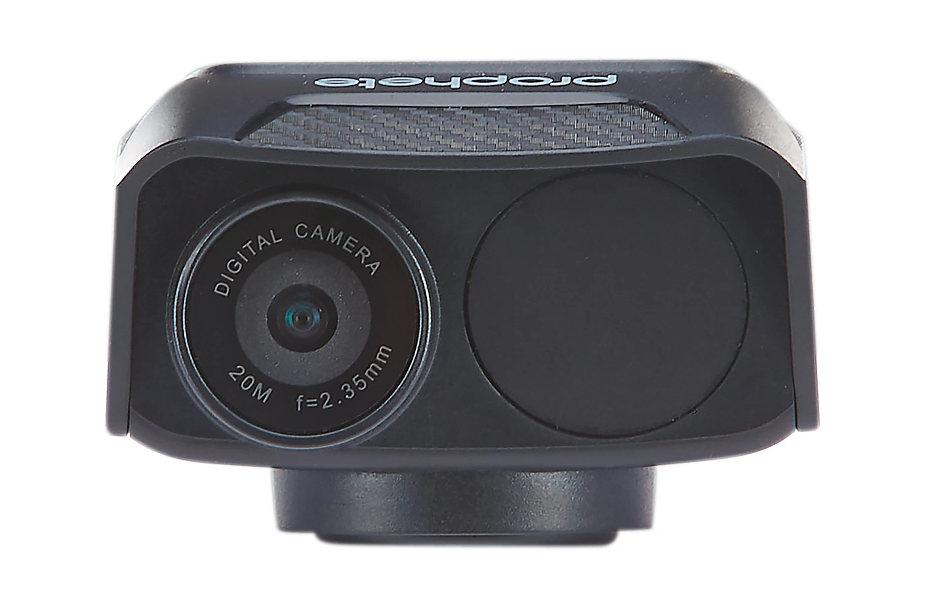 Dashcam Kamera schwarz - Ansicht von vorne auf weißem Grund