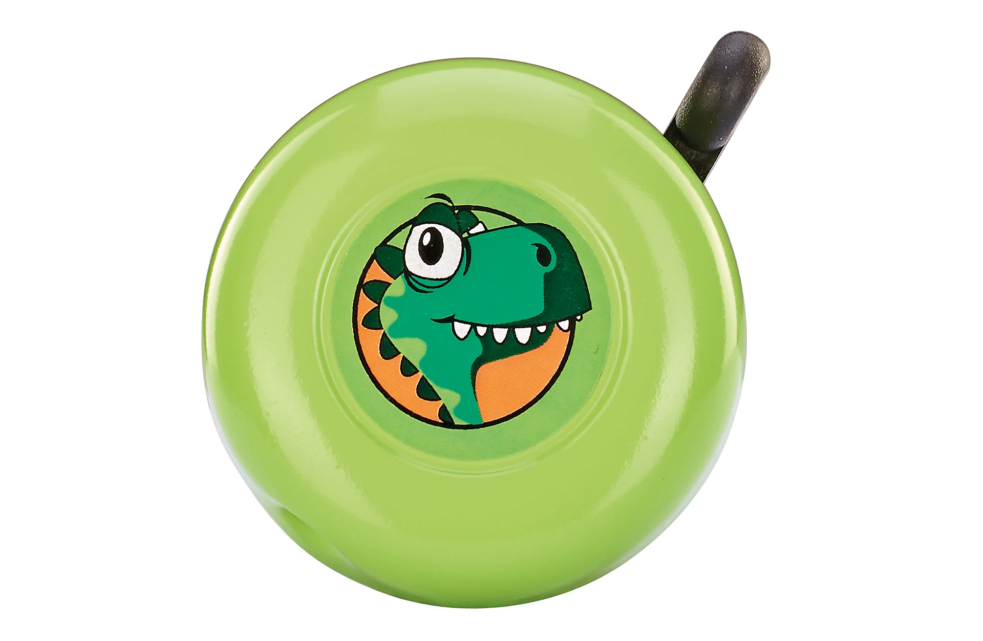 Klingel grün mit Dinomotiv - Ansicht von oben auf weißem Grund