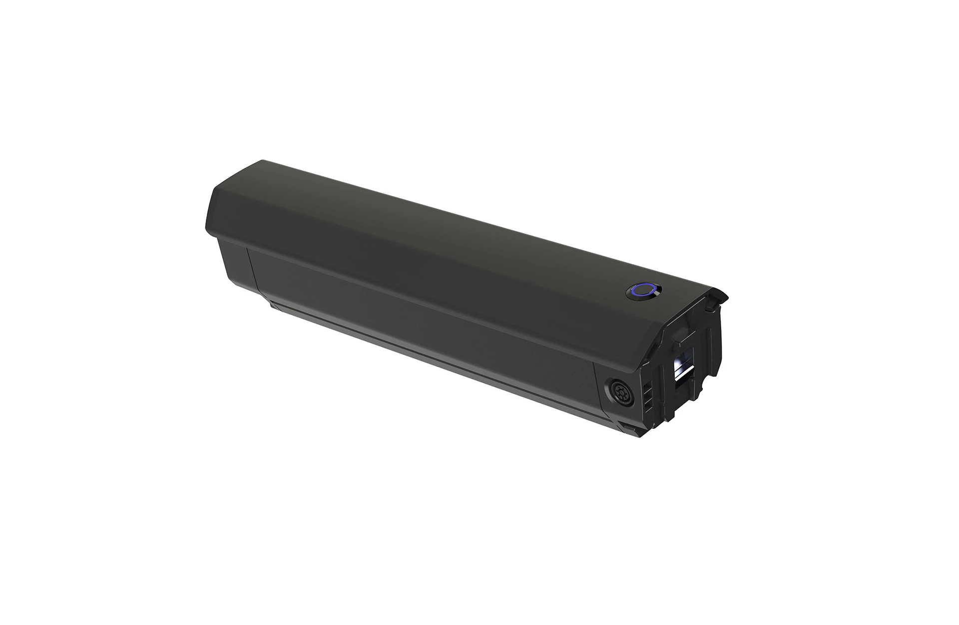 Akku vollintegrierbar schwarz mit Startknopf - seitliche Ansicht auf weißem Grund