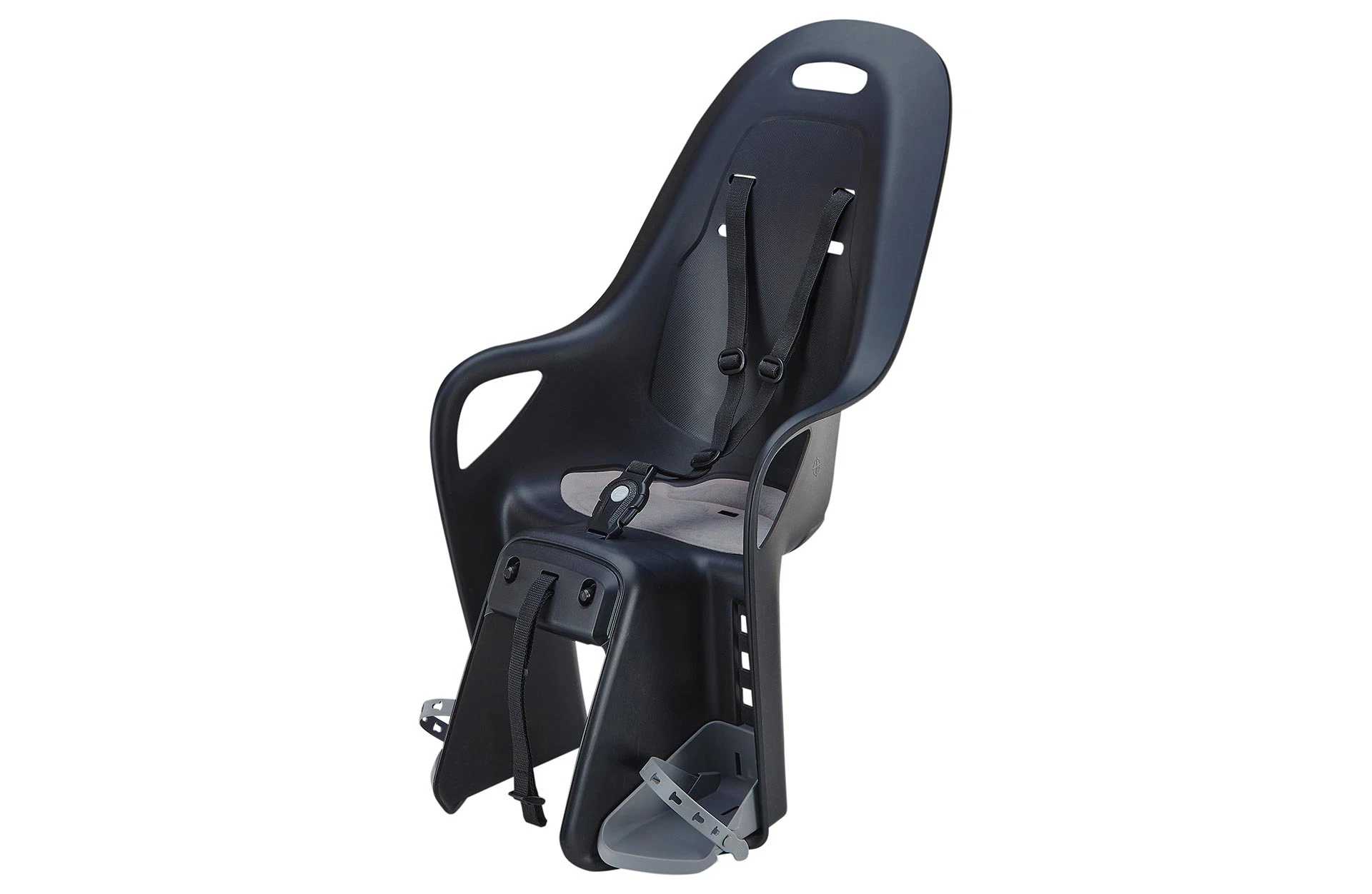 Polisport Kindersitz in Schwarz – Diagonale Ansicht, ergonomisches Design für Kinder