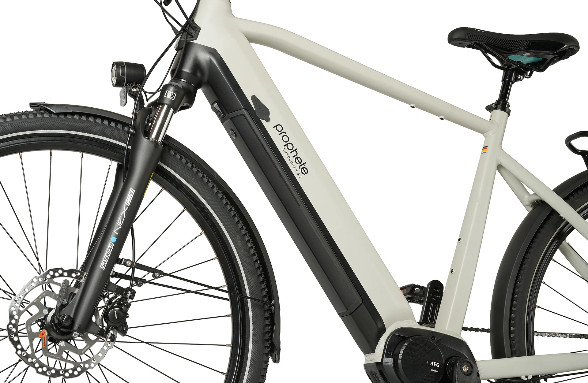 Entdecker 5.0 grau City E-Bike - Detailansicht Akku auf weißem Grund