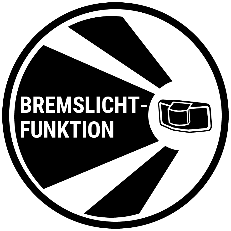 Icon Bremslichtfunktion in schwarzem Kreis auf weißem Grund