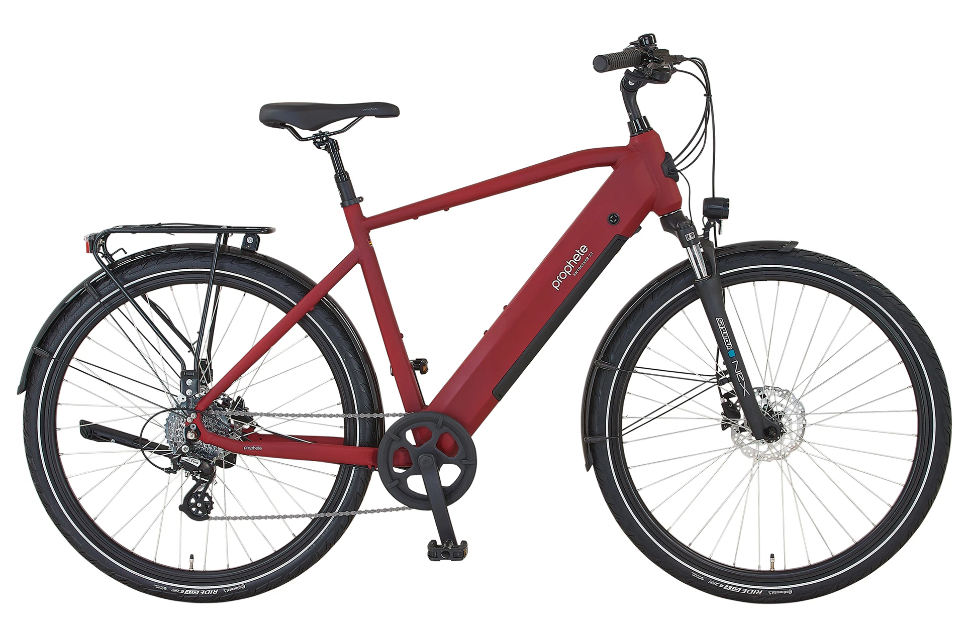 Vollansicht seitlich Prophete Entdecker 2.3 Trekking E-Bike vor weißem Hintergrund