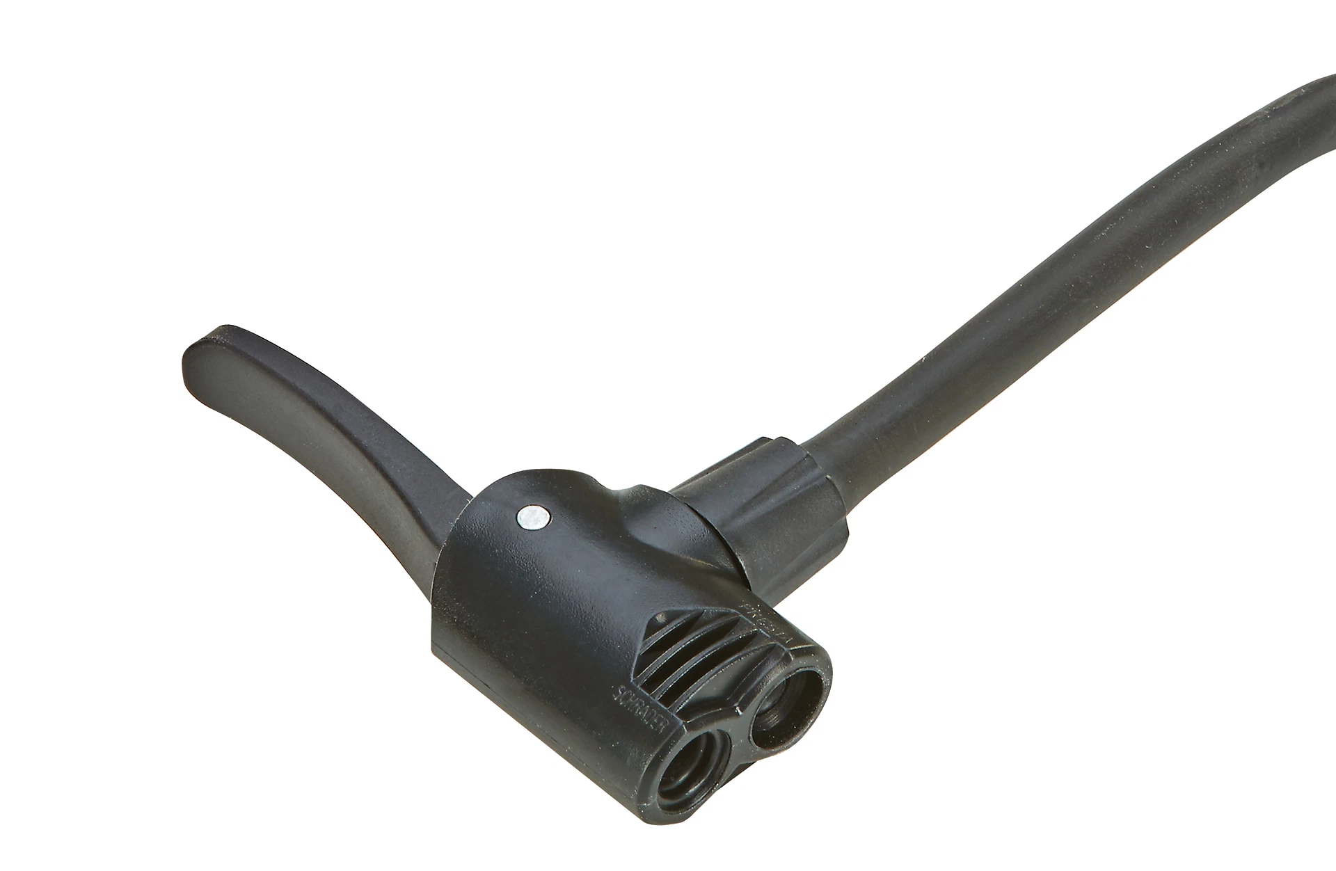 Standluftpumpe schwarz/grün - Detailansicht Ventilkopf auf weißem Grund