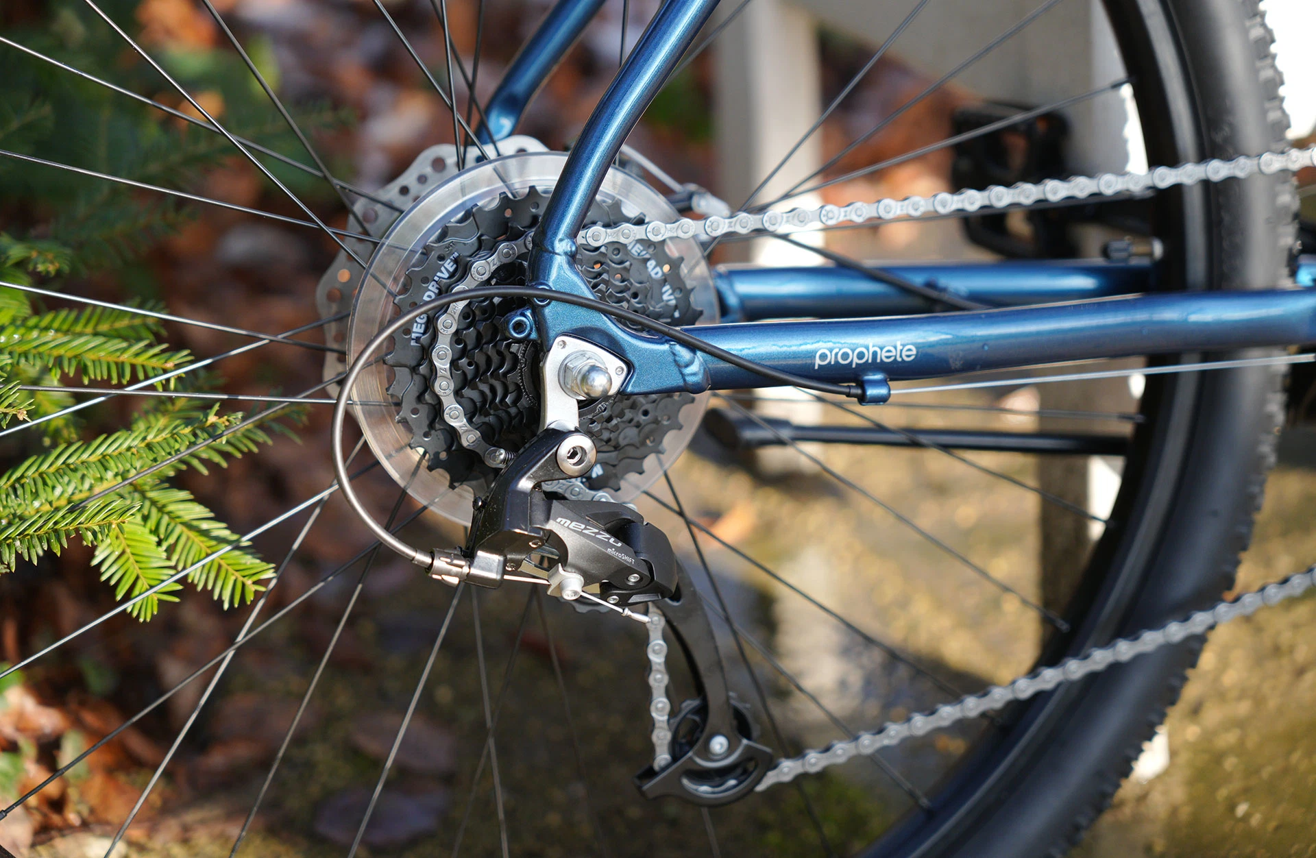 blaues Mountainbike - Detailansicht Gangschaltung