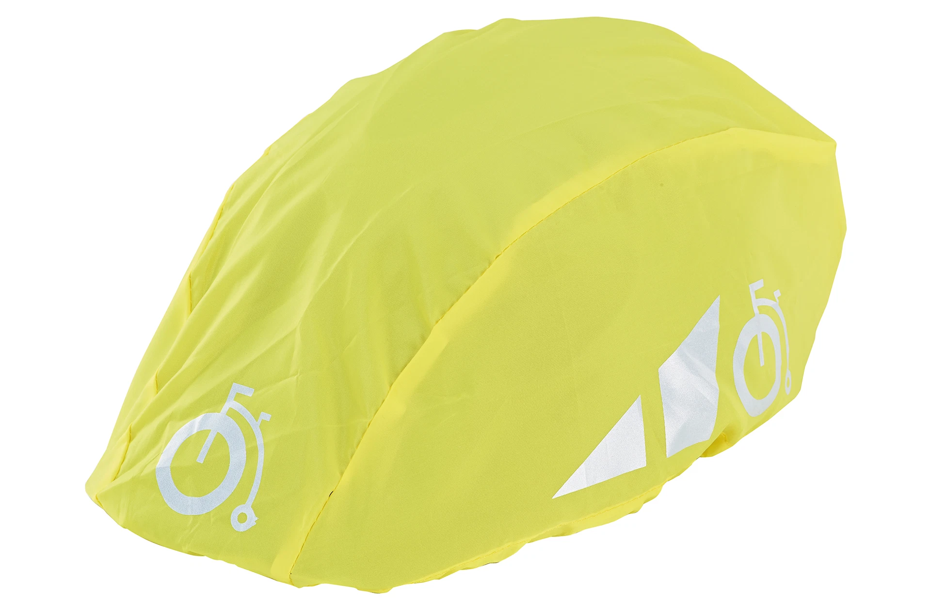 Fahrradhelmüberzug gelb - diagonale Ansicht auf weißem Grund