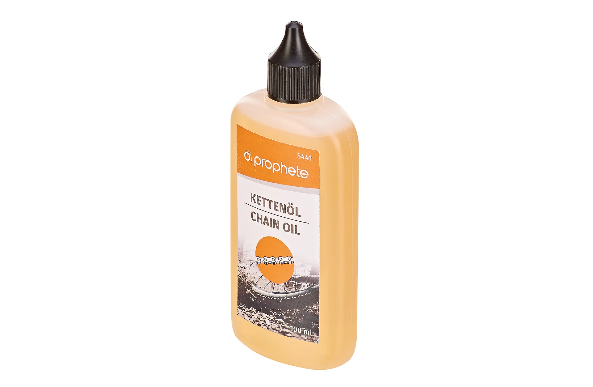 Kettenöl - diagonale Ansicht auf weißem Grund