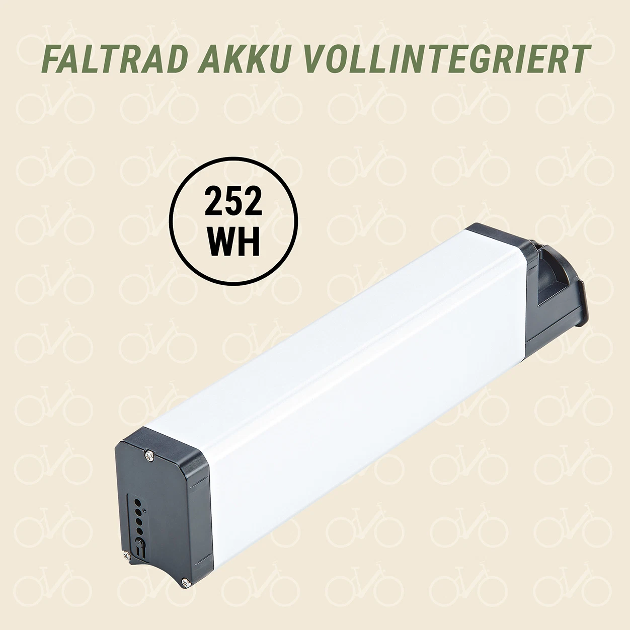 Faltrad Akku vollintegriert 252 Wh - diagonale Ansicht