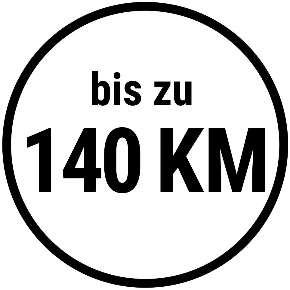 Icon Reichweite bis zu 140 km (rund)