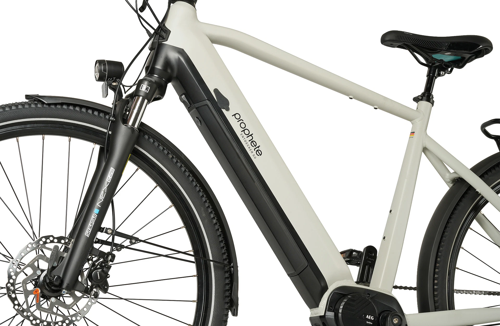 Entdecker 5.0 Trekking E-Bike Trapezrahmen  - Detailansicht Akku auf weißem Grund