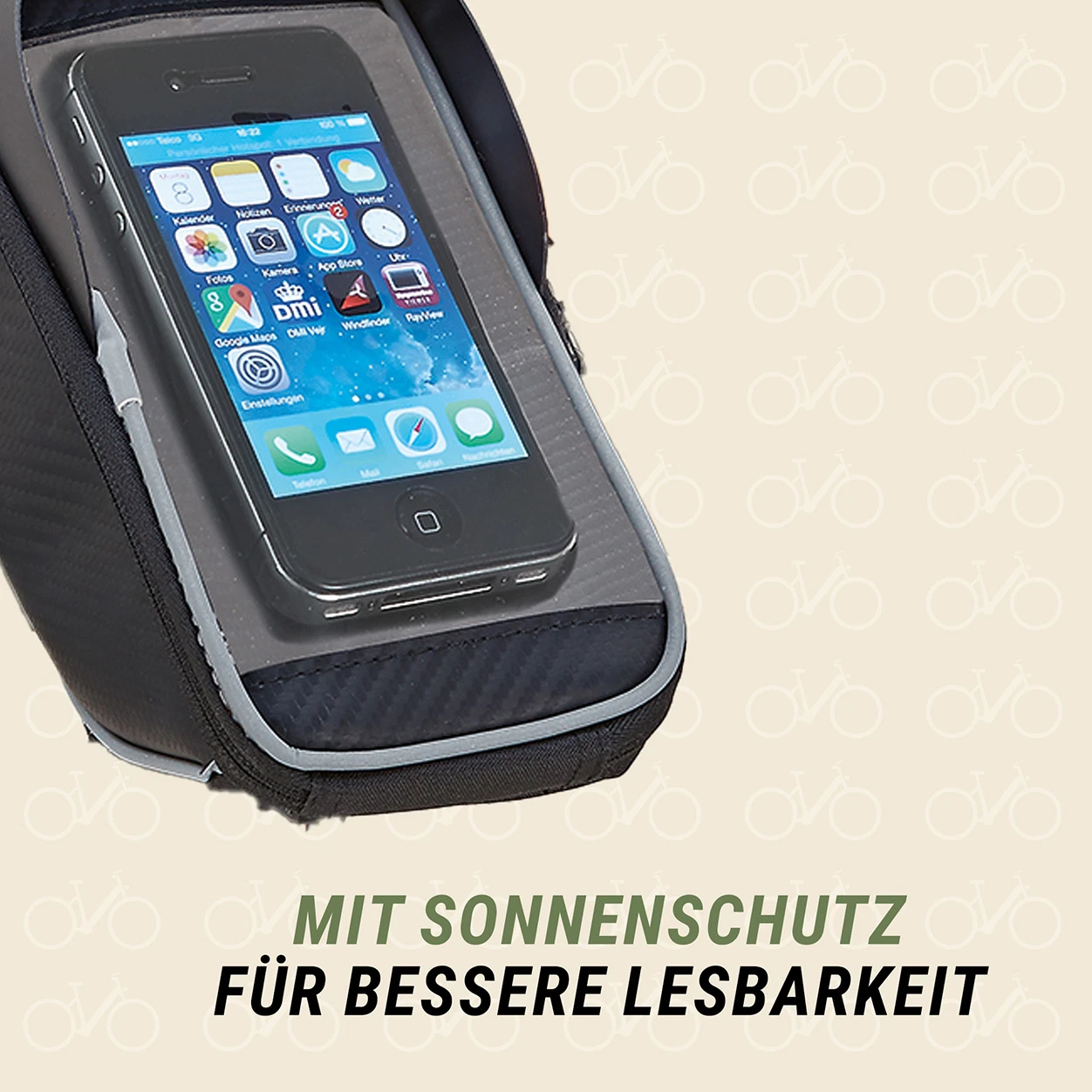 Smartphone Tasche Lenker Sonnenschutz - diagonale Ansicht