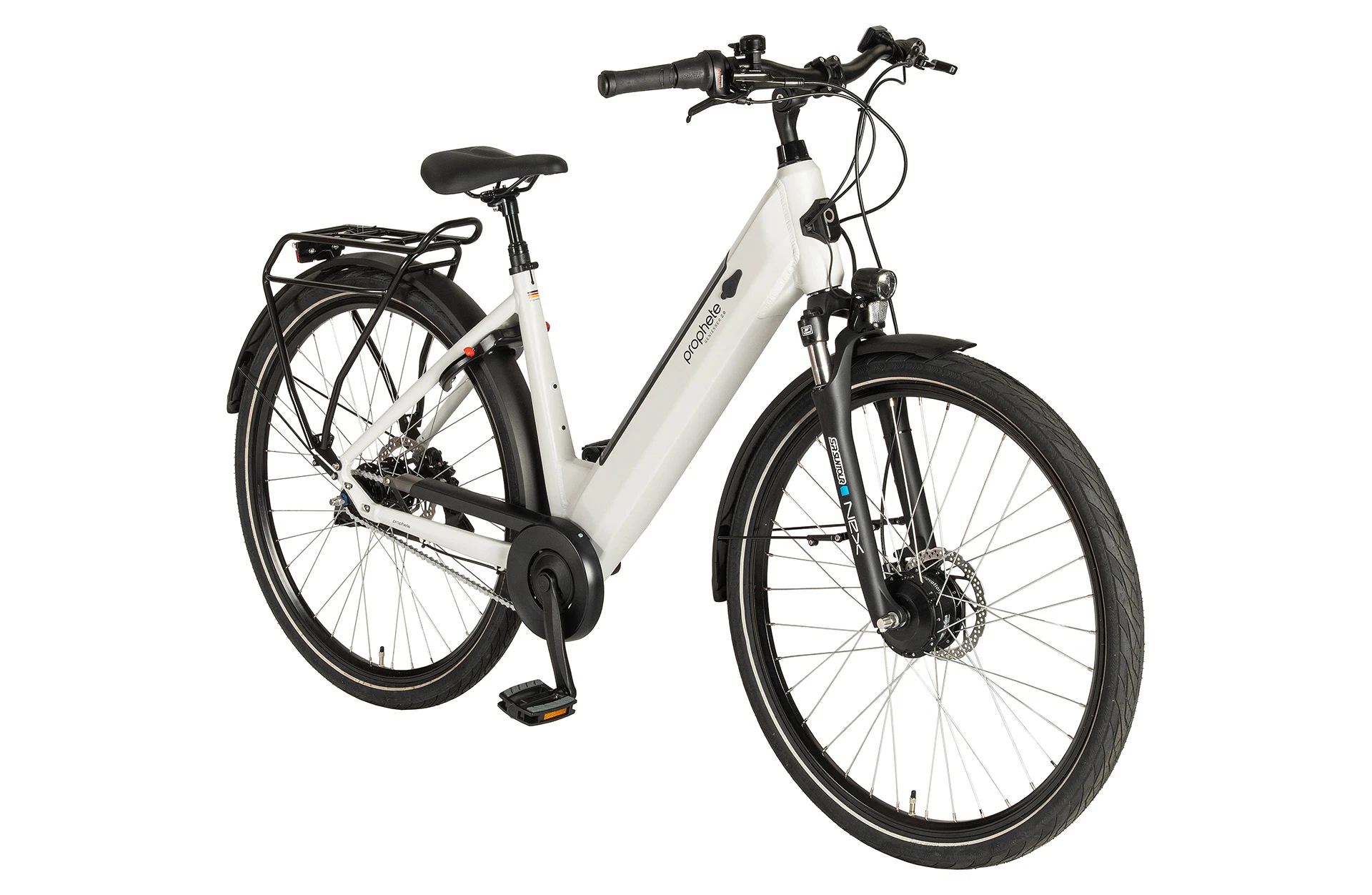 Geniesser 2.0 kreide City E-Bike - diagonale Ansicht auf weißem Grund