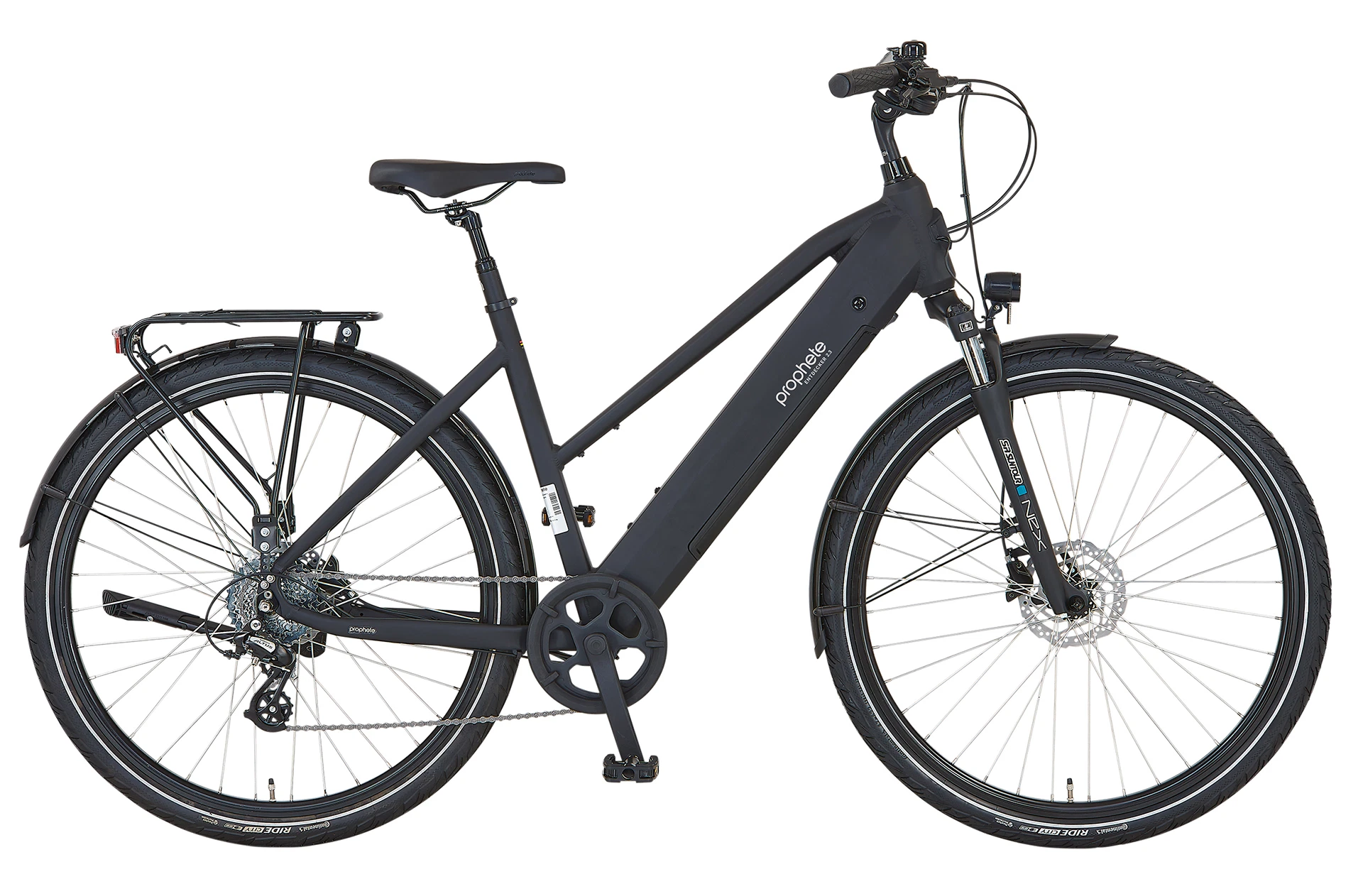 Vollansicht seitlich Prophete Entdecker 2.3 Trekking E-Bike vor weißem Hintergrund