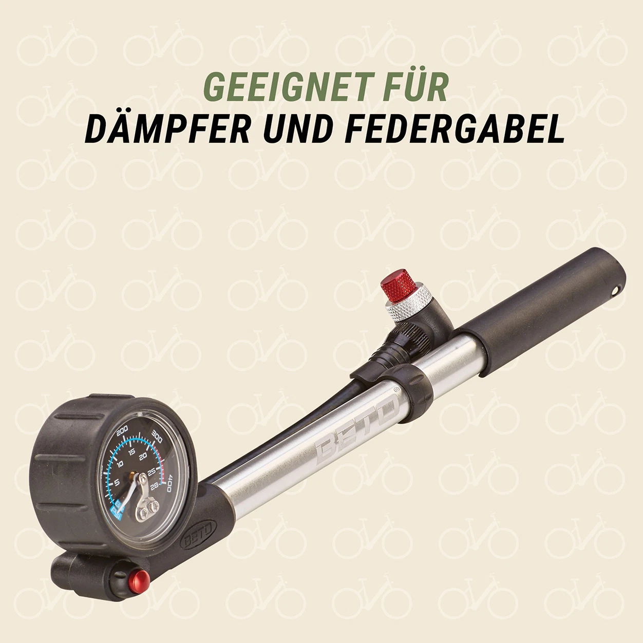 Dämpferpumpe geeignet für Dämpfer und Federgabel - diagonale Ansicht