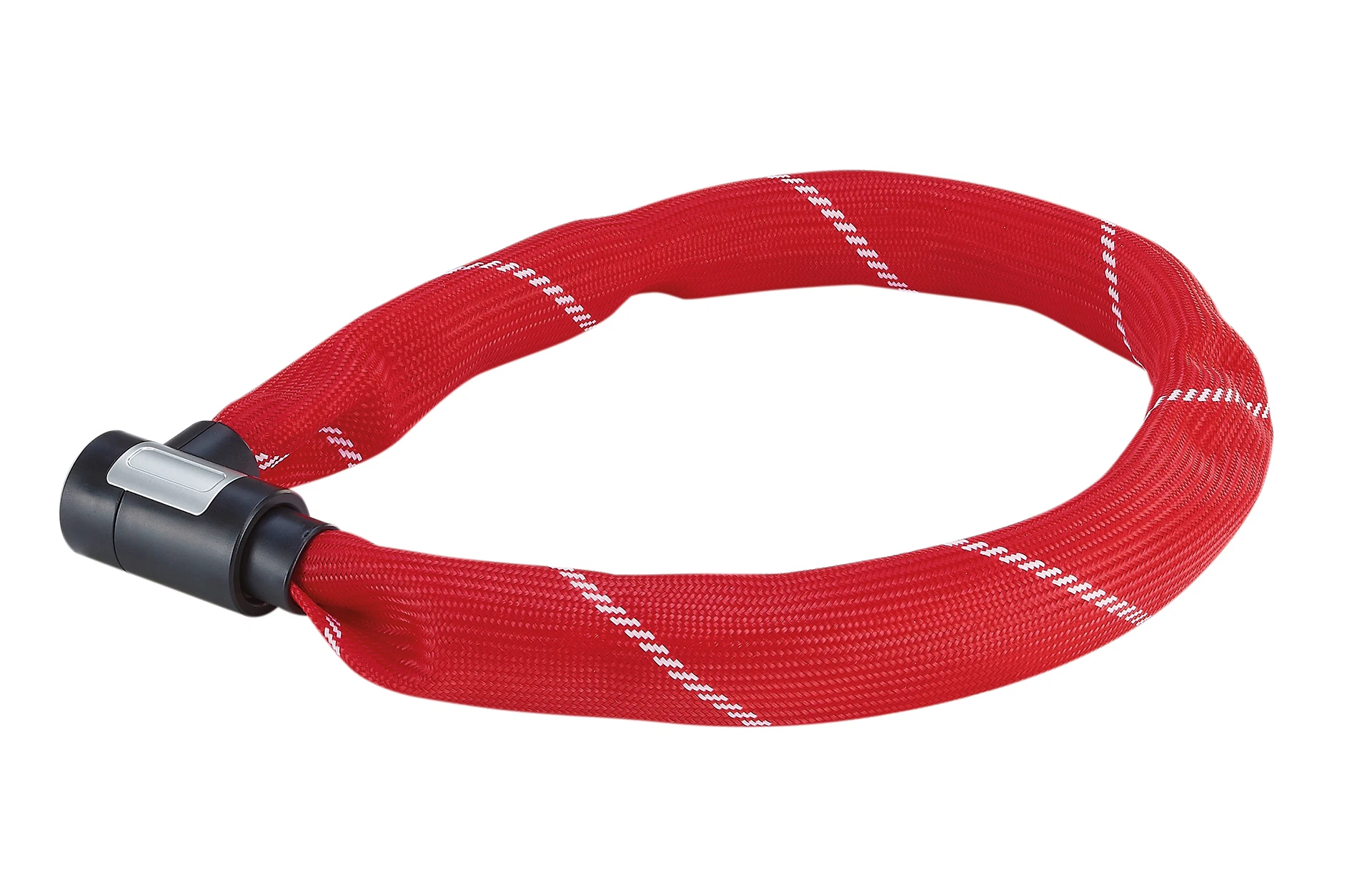 Kettenschloss rot geschlossen - diagonale Ansicht auf weißem Grund