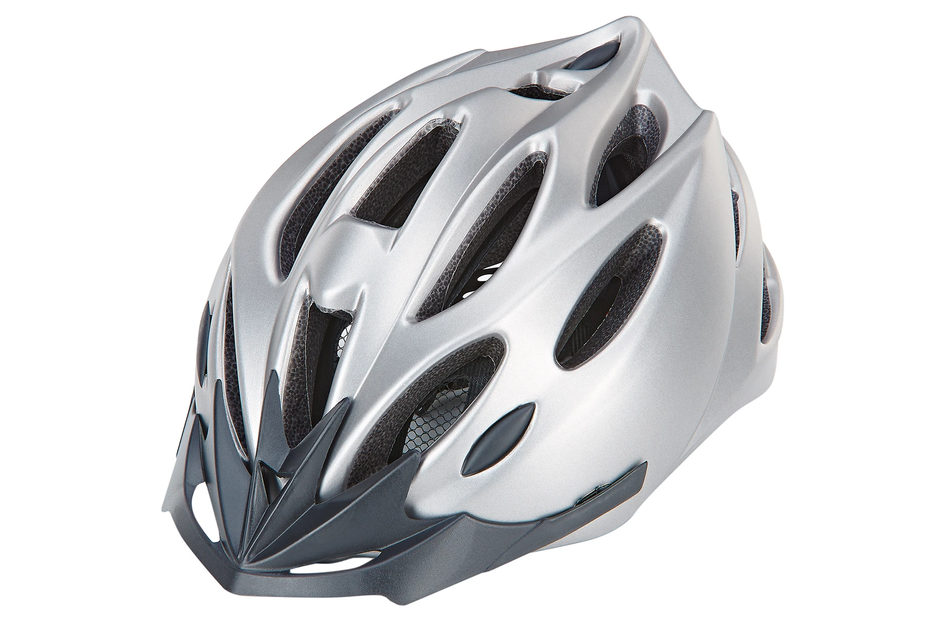 Fahrradhelm silber - diagonale Ansicht auf weißem Grund