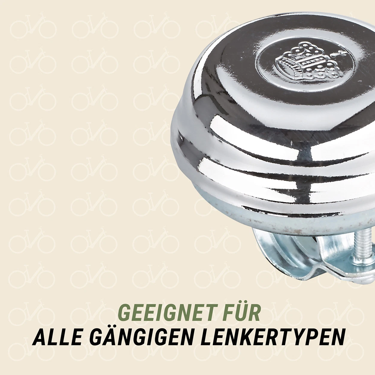 Fahrradklingel Silber für alle gängigen Lenkertypen - diagonale Ansicht