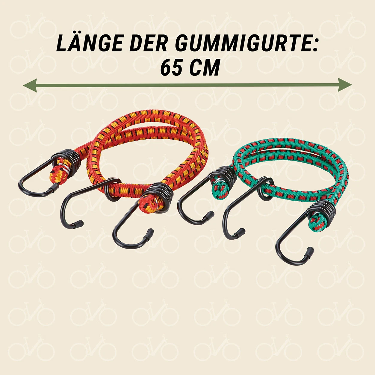 Gepäckträger Gurtset länge der Gummigurte 65cm - diagonale Ansicht