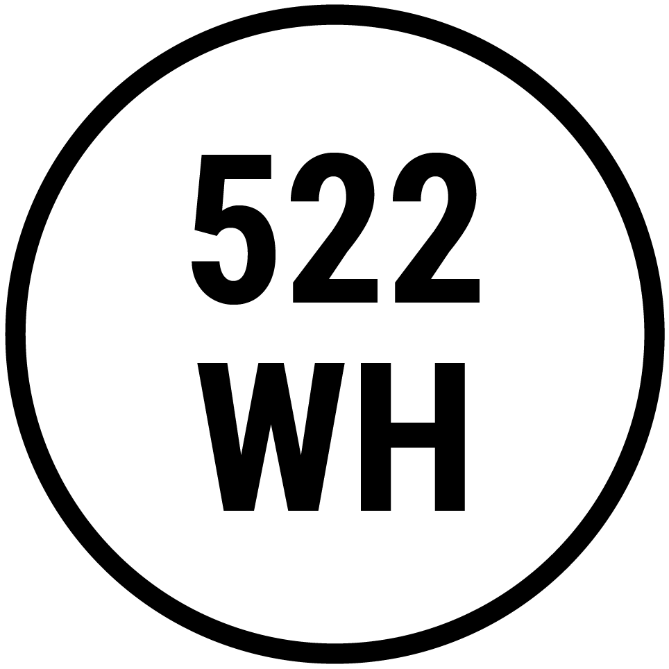 Icon 374 Watt Akku in schwarzem Kreis auf weißem Grund