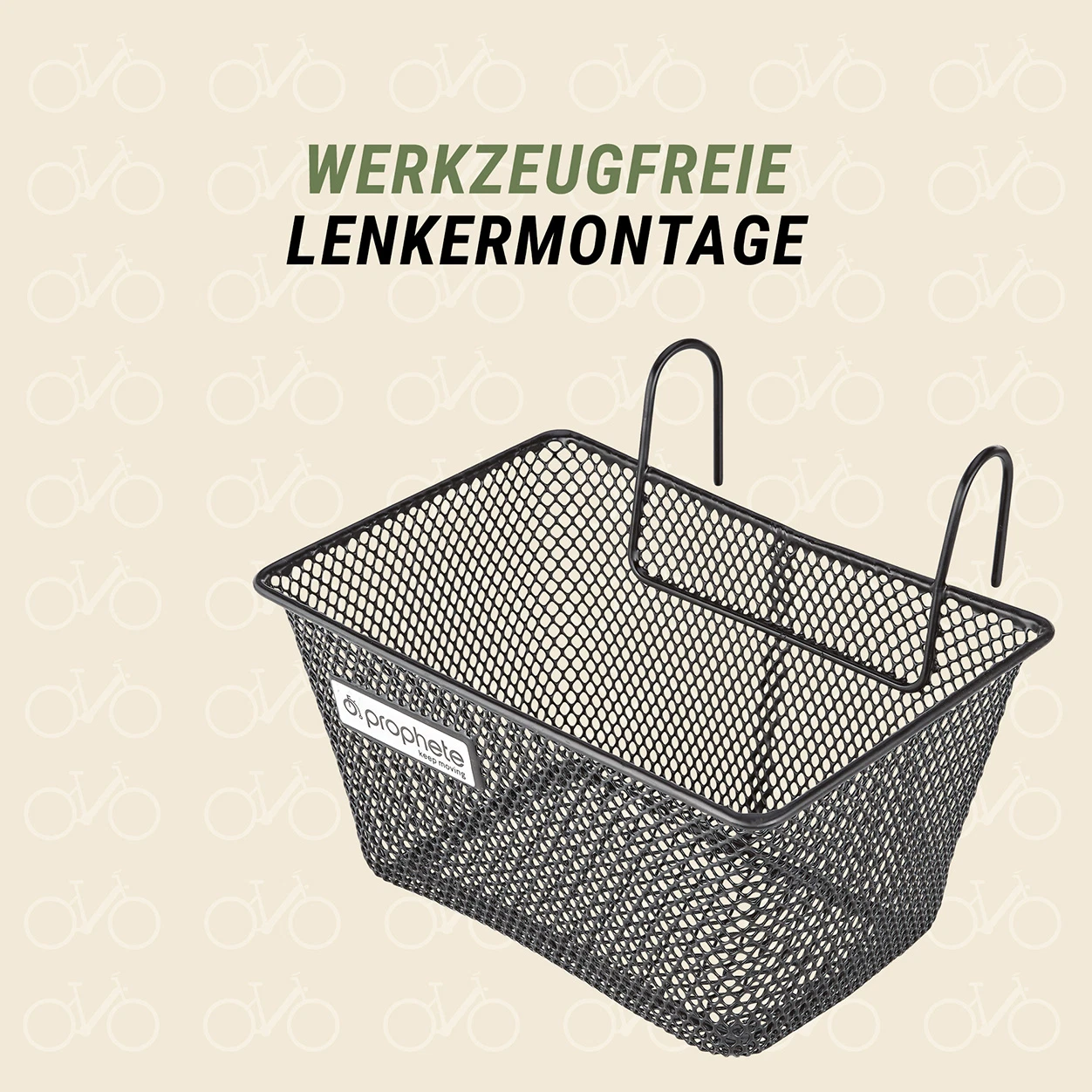 Lenkerfahrradkorb Schwarz Werkzeugfreie Montage - diagonale Ansicht