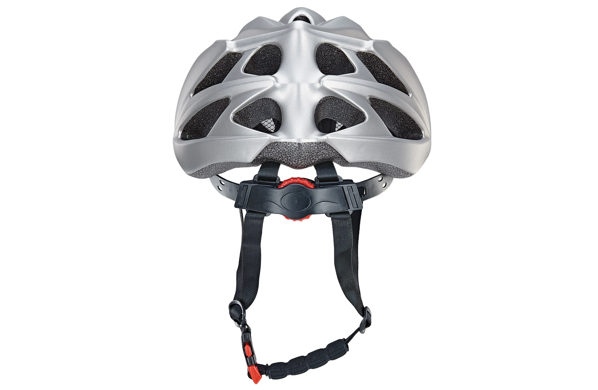 Fahrradhelm silber - Ansicht von hinten auf weißem Grund