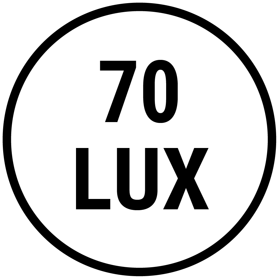 Icon 70 Lux in schwarzem Kreis auf weißem Grund