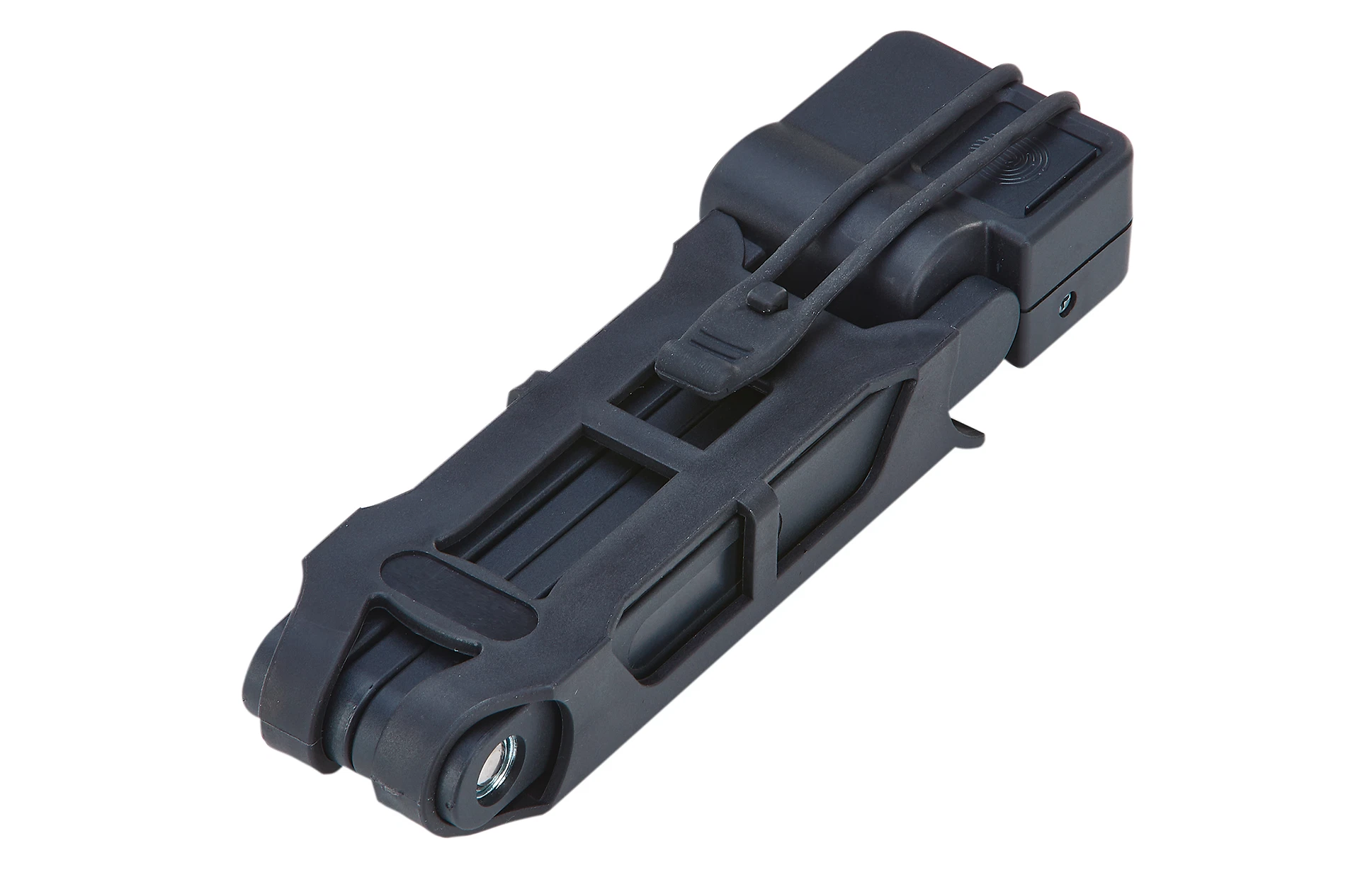 Faltschloss schwarz zusammengeklappt - diagonale Ansicht auf weißem Grund