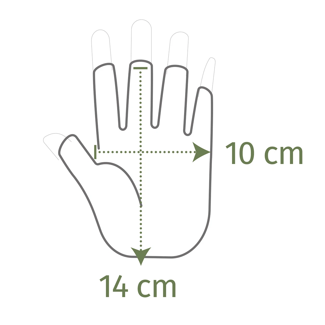 Fahrradhandschuhe kurz Länge 14cm und Breite 10cm - Zeichnung