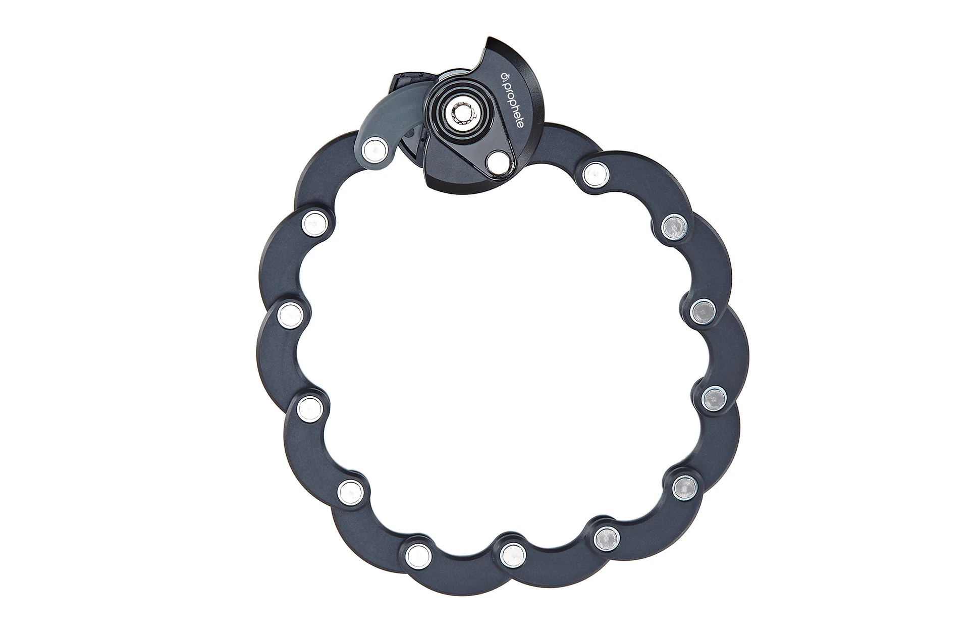 Faltschloss aufgefaltet - Ansicht von oben auf weißem Grund