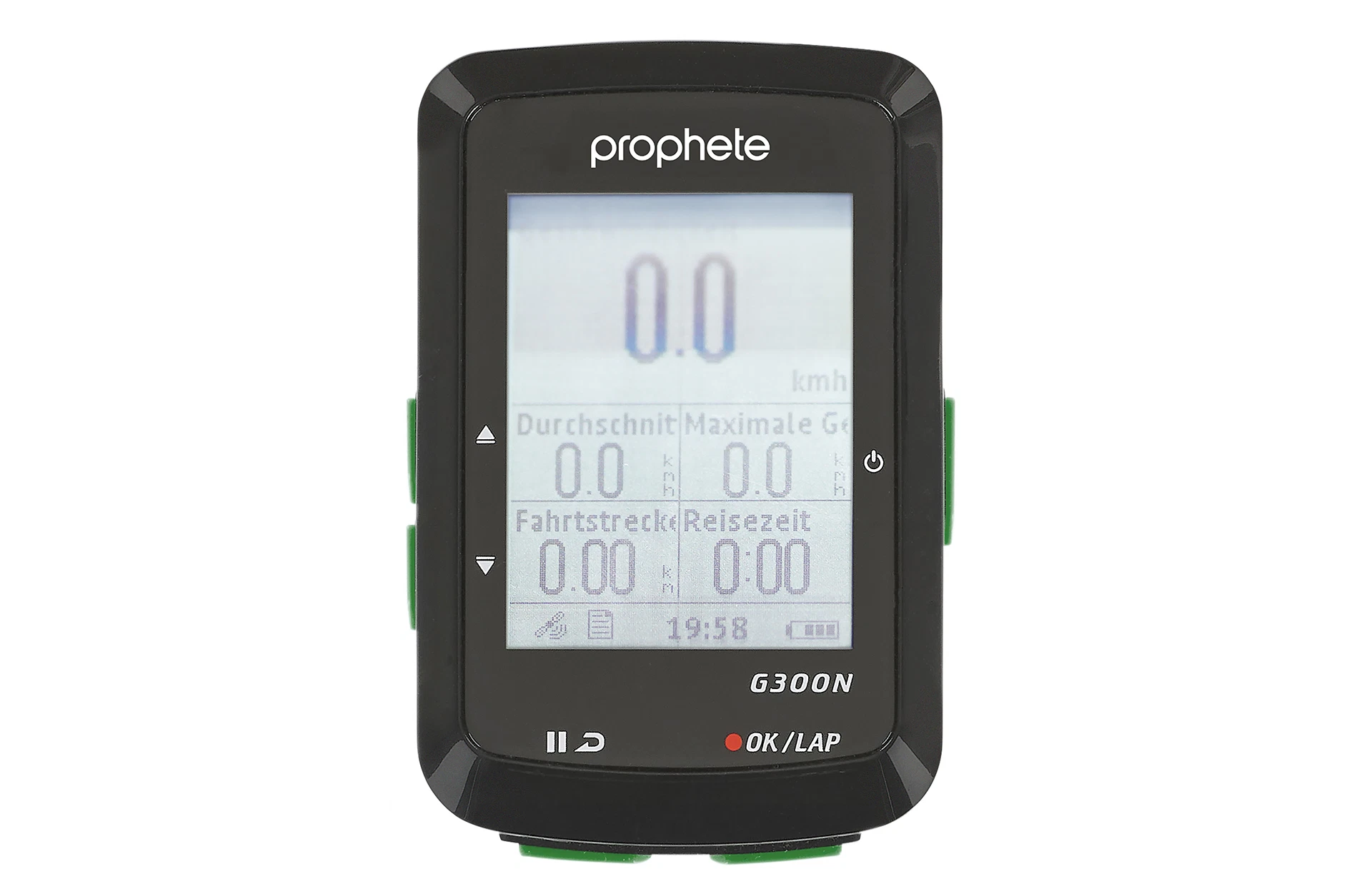 Fahrradnavi Display an - Ansicht von vorne auf weißem Grund