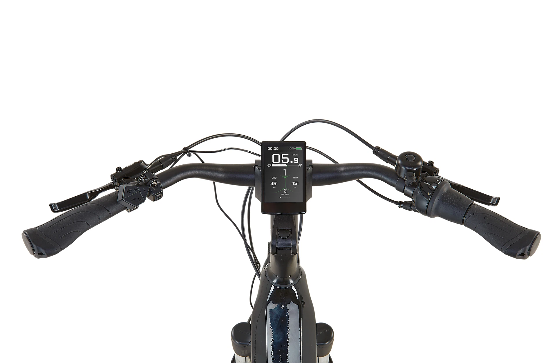 Geniesser 6.0 schwarz/grün City E-Bike - Detailansicht Display auf weißem Grund