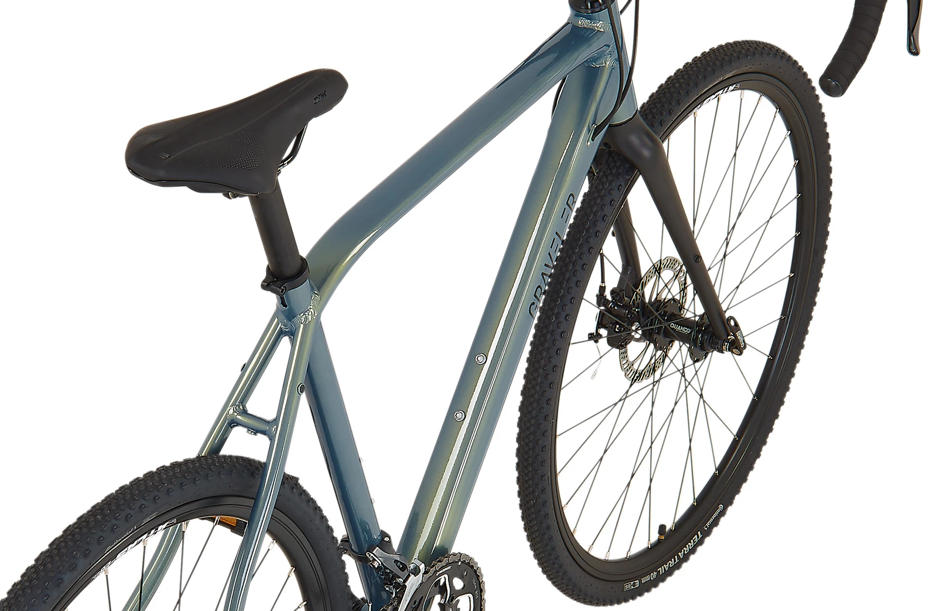 Bildausschnitt Detailansicht Rahmen mit hohem Oberrohr vom Graveler Bike vor weißem Hintergrund