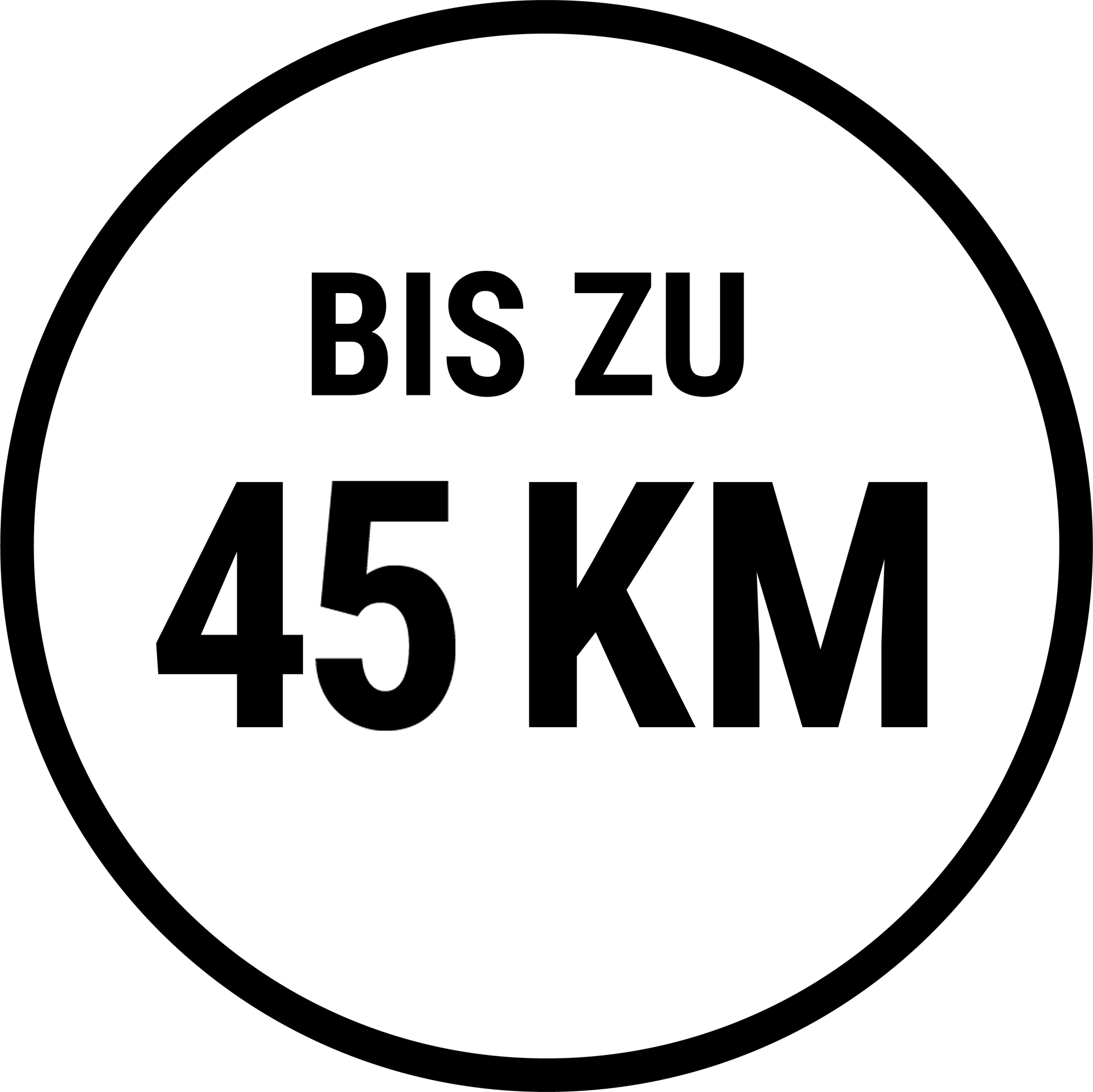 Icon Reichweite bis zu 45 km (rund)