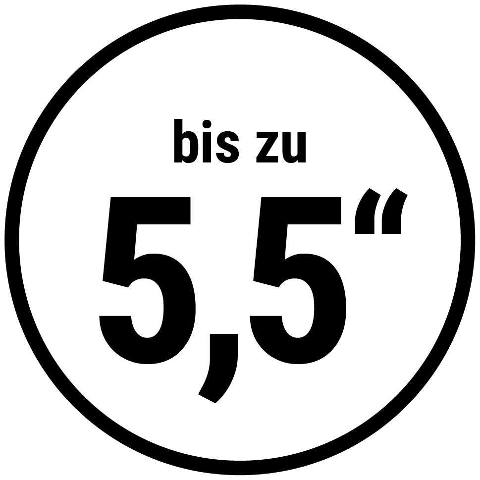 Icon bis zu 5,5" in schwarzem Kreis auf weißem Grund