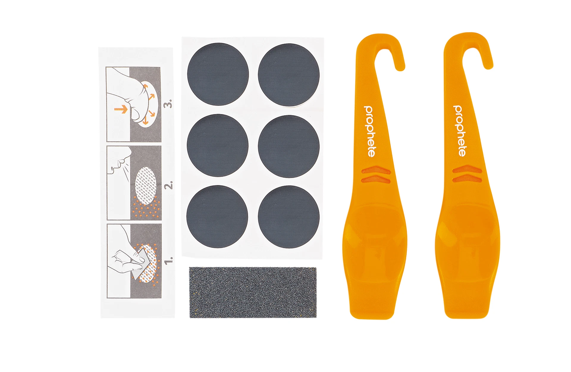 Flickzeug Lieferumfang - Ansicht von oben auf weißem Grund