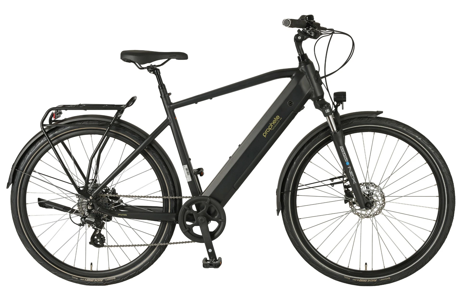Entdecker 2.0 schwarz Trekking E-Bike Diamantrahmen - Planaufnahme auf weißem Grund