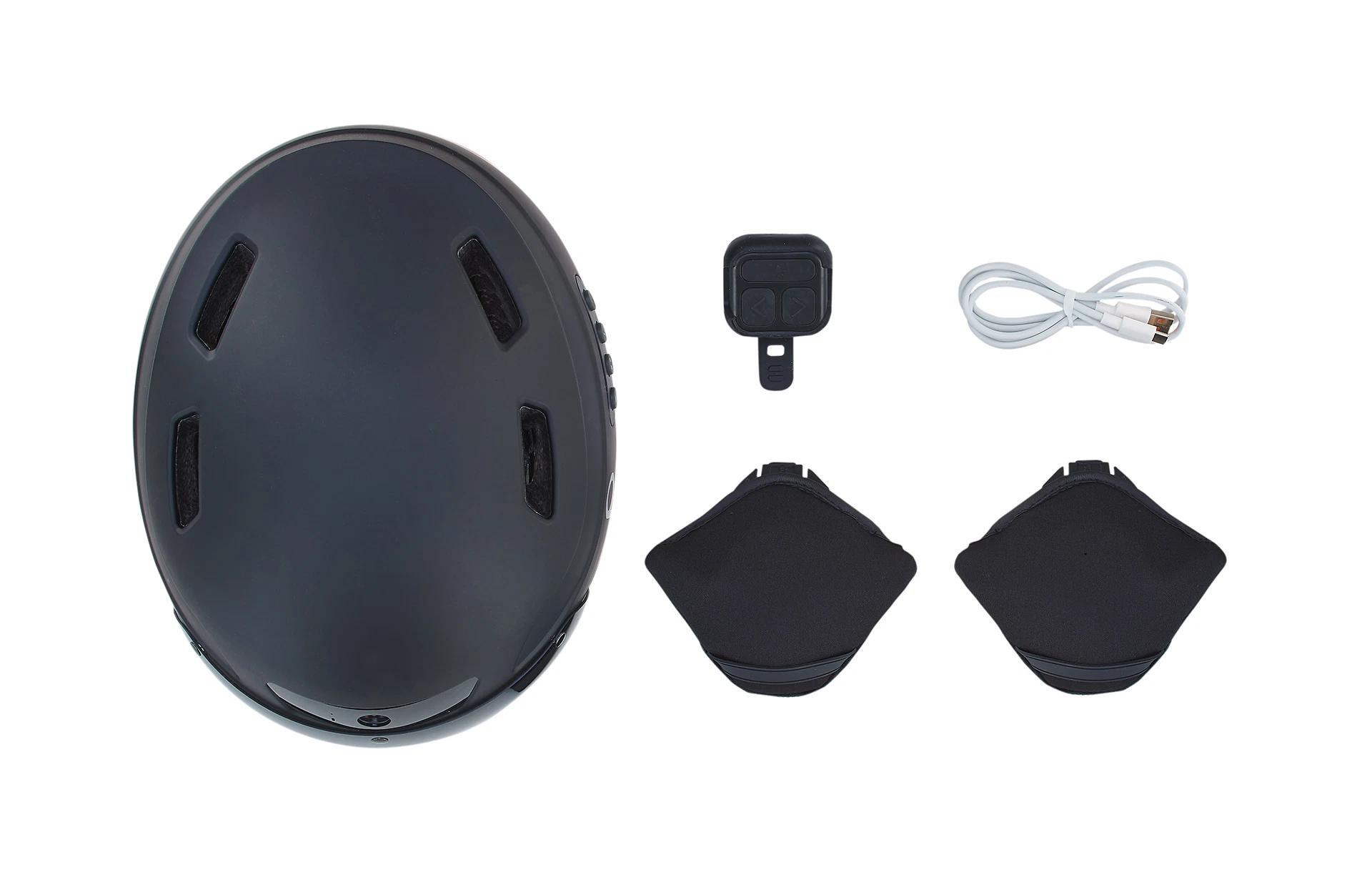 Smarthelm schwarz mit Fernbedienung - Ansicht von oben auf weißem Grund