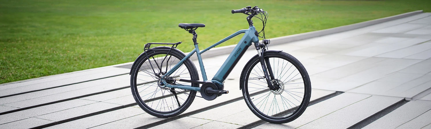 Geniesser 5.0 City E-Bike Herren - seitliche Ansicht im Freien vor einer Wiese