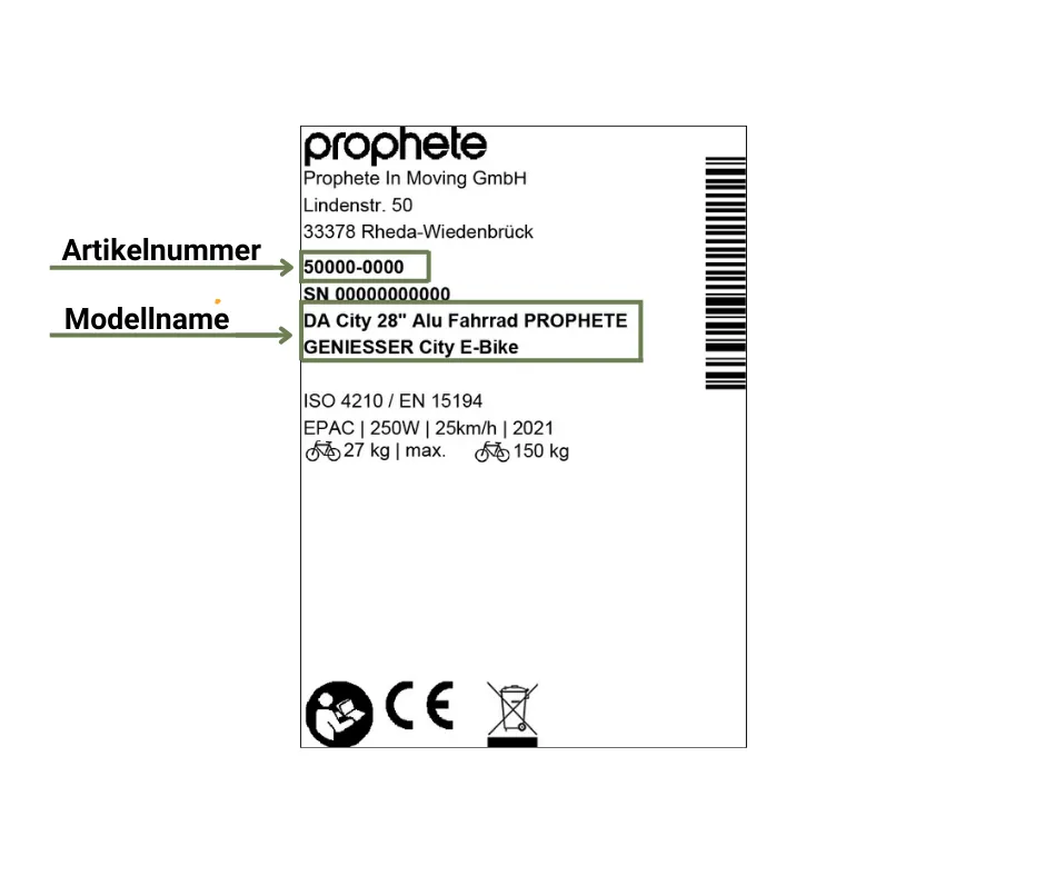 Prophete Typenschild