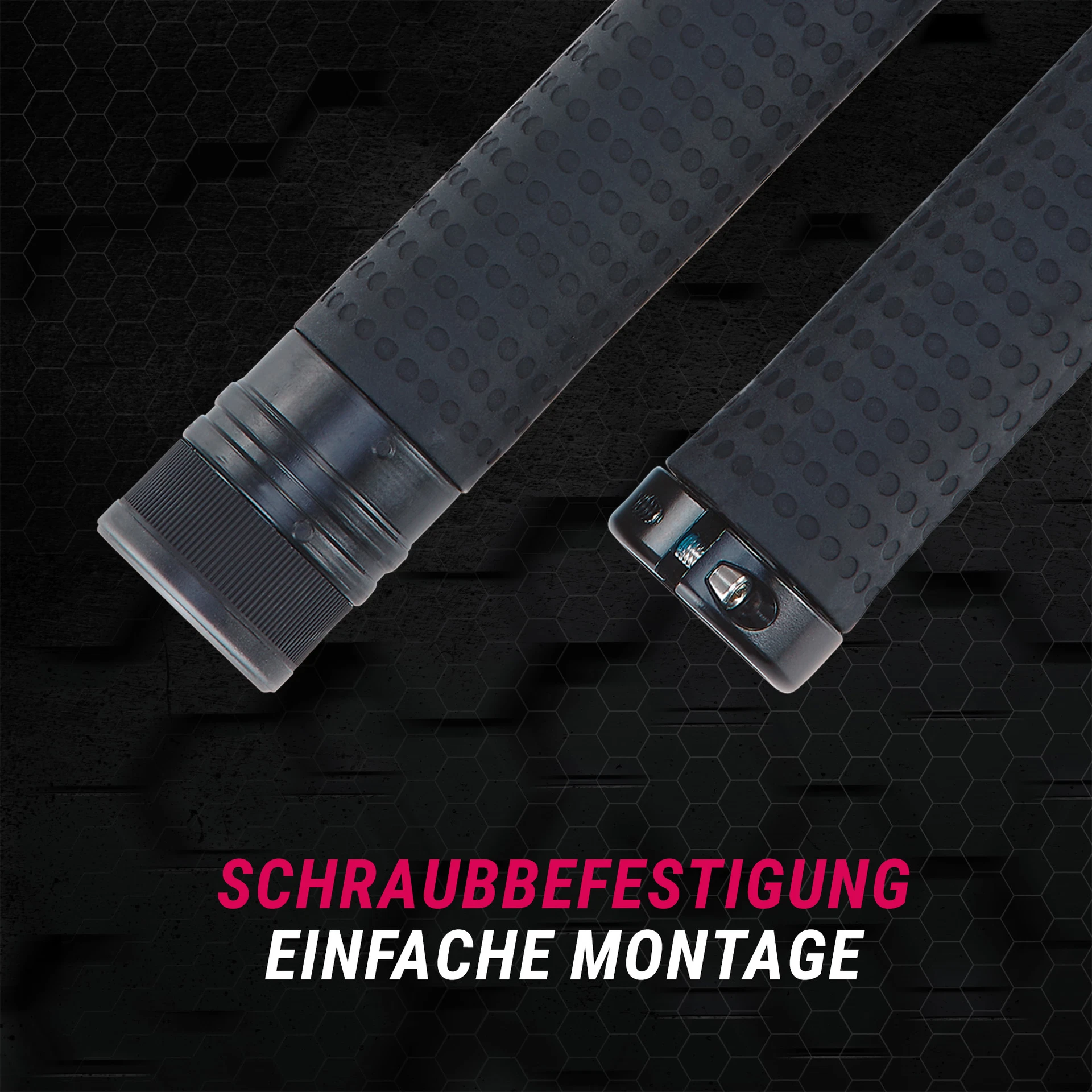 Heizgriffe Schraubbefestigung - diagonale Ansicht auf schwarzem Grund