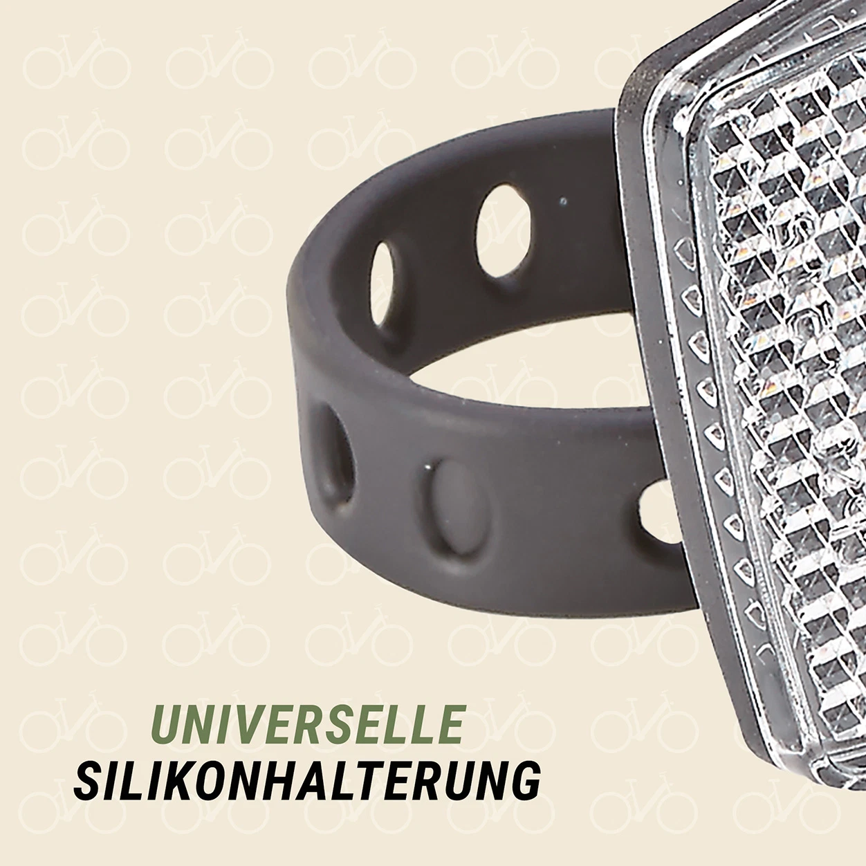MTB Reflektor Front universelle Silikonhalterung - detailansicht