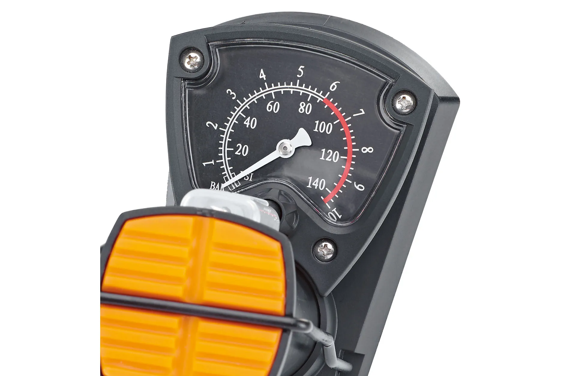 Fußpumpe mit Manometer aus Alu