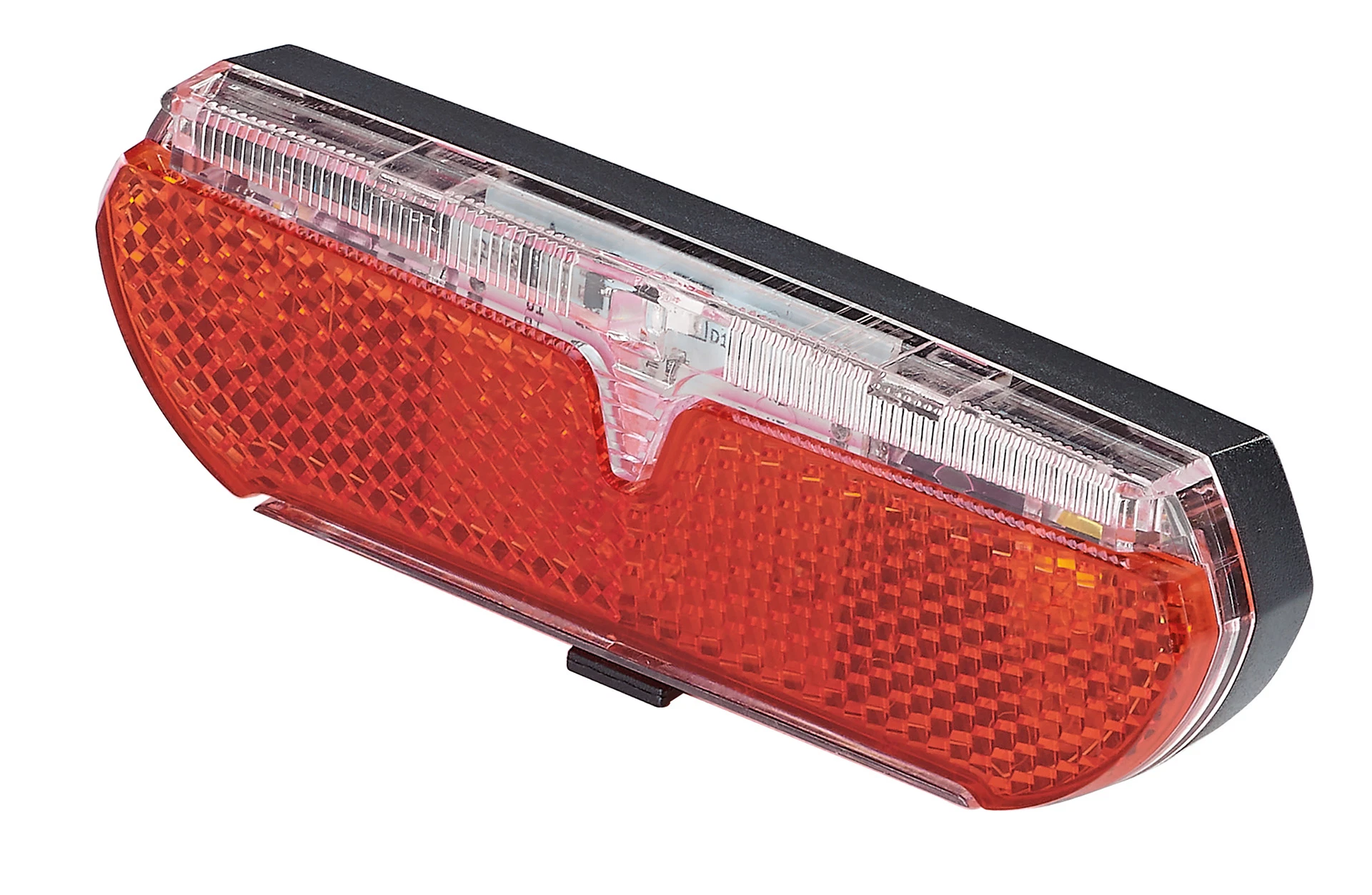 Rücklicht weiß/rot mit Reflektor - Ansicht diagonal vorne auf weißem Grund