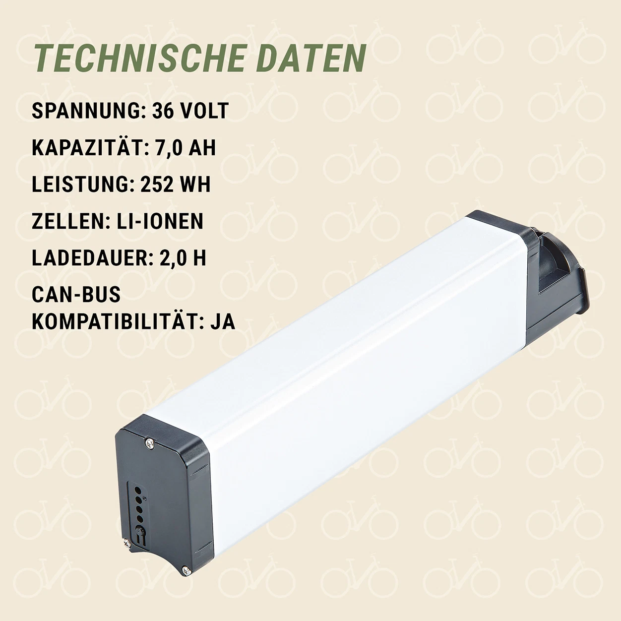 Faltrad Akku vollintegriert 7,0 Ah - technische Daten