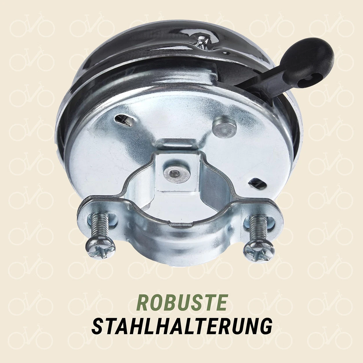 Fahrradklingel Silber mit Stahlhalterung - Ansicht von unten