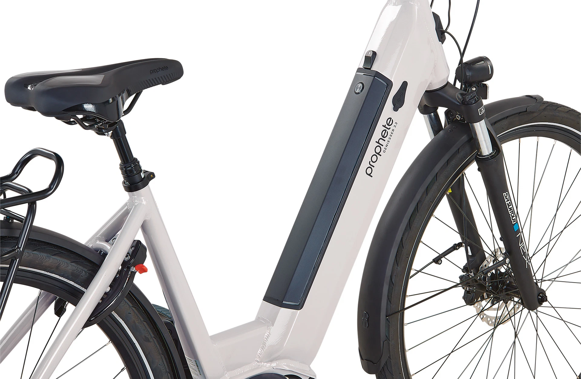 Geniesser 3.3 City E-Bike - Detailansicht Akku auf weißem Grund